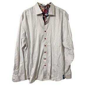 Au Noir White Gray Floral Red Accents Long Sleeve Button Down Shirt Size 6 2XL